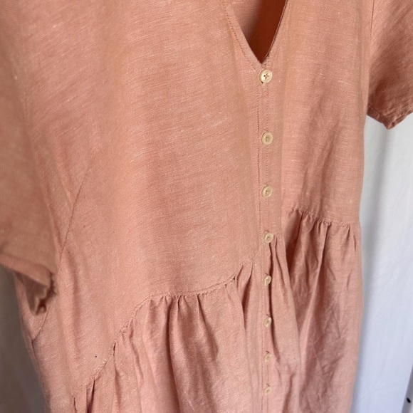Madewell Linen Button Front Babydoll Dress w Pockets - Picture 4 of 8